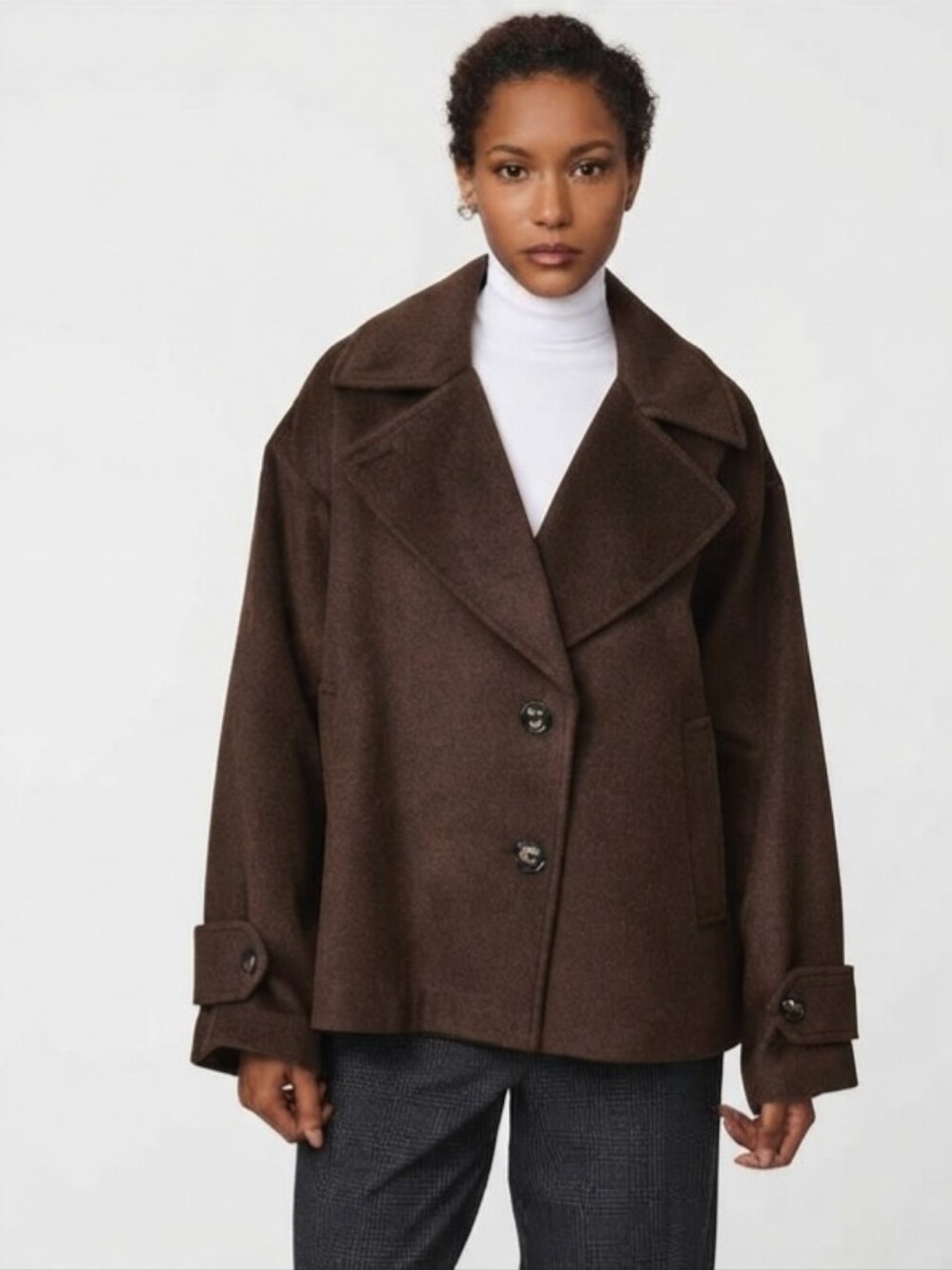 Bernardo Sutton Womens Wool-Blend Cropped Coat, Brown XL New With Tags Oversized